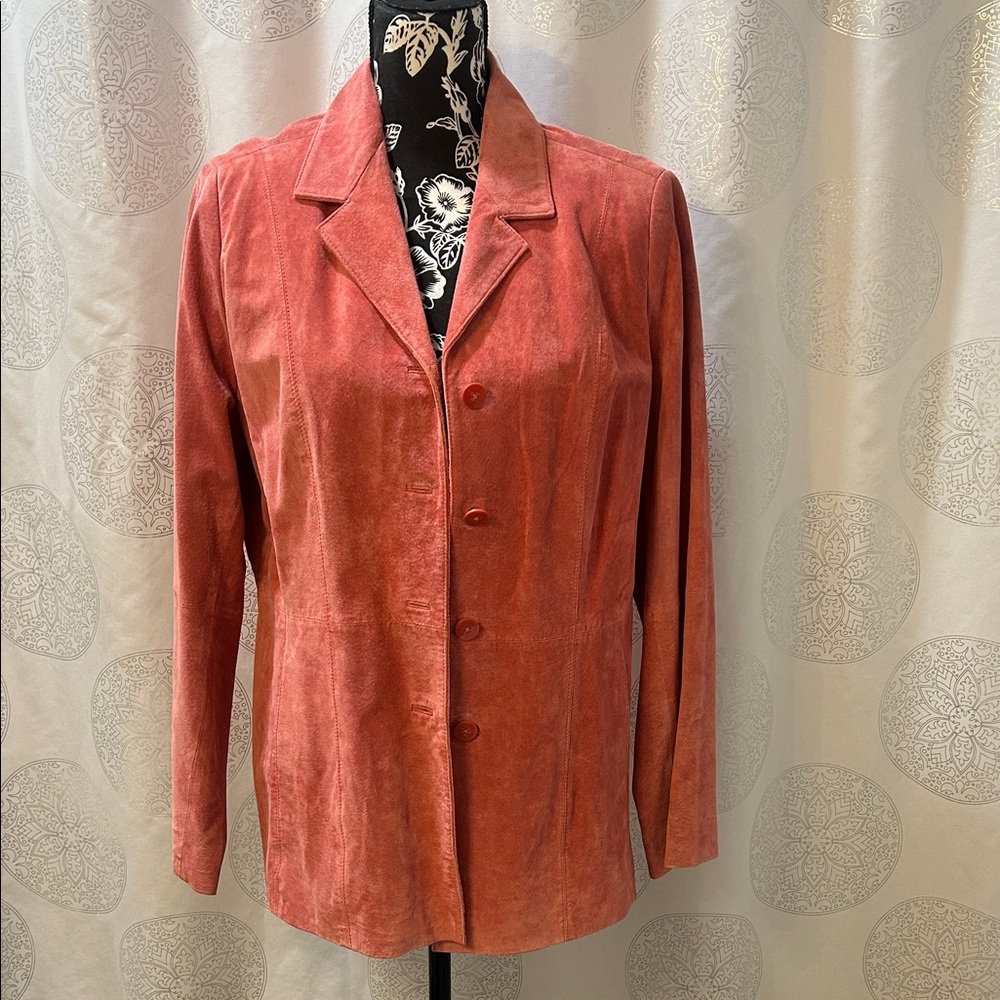 Parisian Signature Women's Suede Real Leather Jacket Blazer Pink Coral L - Picture 5 of 15